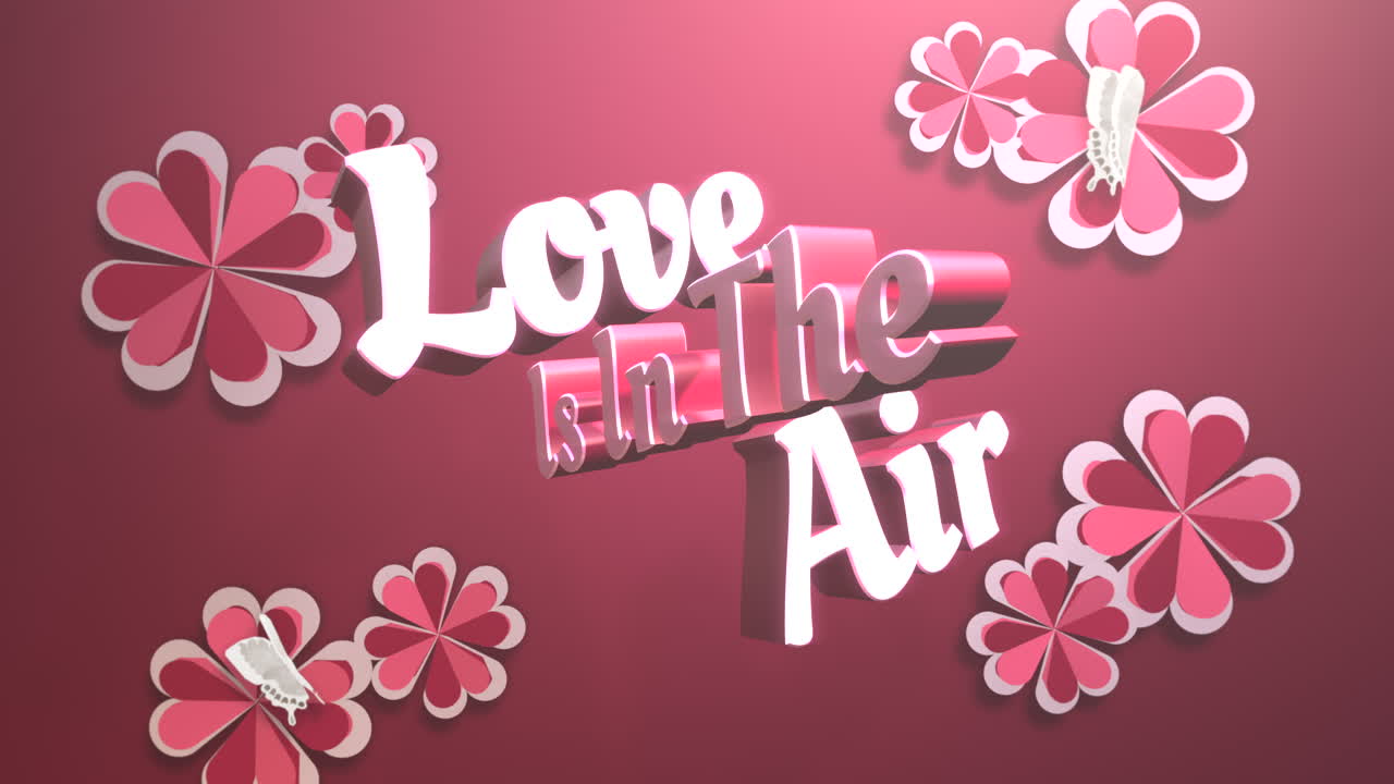 사랑은 발렌타인 데이에 공중 텍스트와 모션 로맨틱 하트에 있습니다