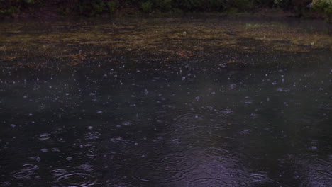 Eine-Zeitlupenaufnahme-Von-Regentropfen,-Die-Auf-Einen-Fluss-Treffen