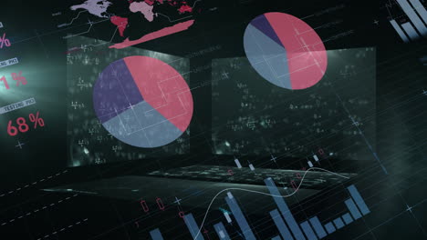 animation of equations moving and statistical information graphs processing on interface