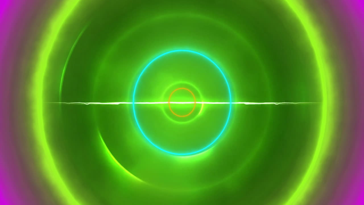 Animation of colourful circles over green neon circles