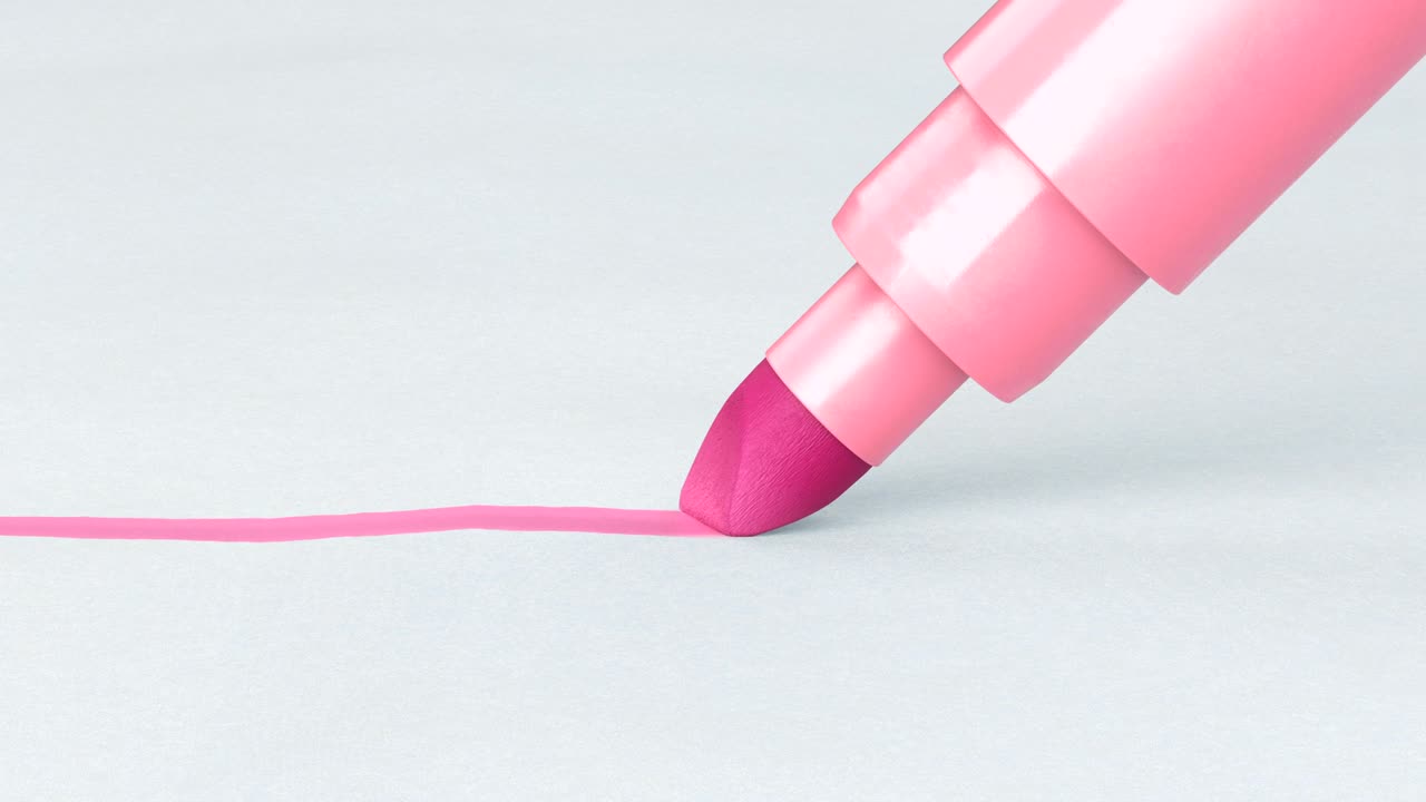 hermosa línea de dibujo de pluma de punta de fieltro en papel de primer plano. animación 3d en bucle. proceso de escritura y dibujo abstracto. concepto de arte y diseño.