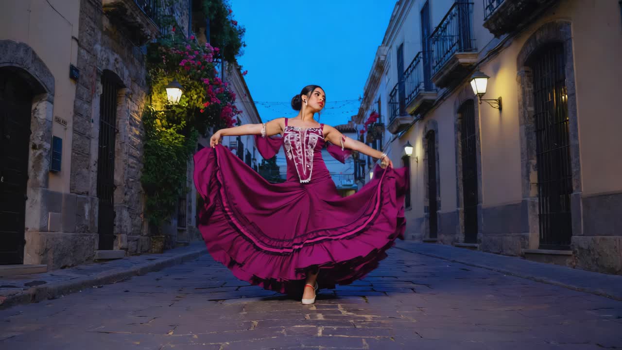 Woman Dancing in Street at Night