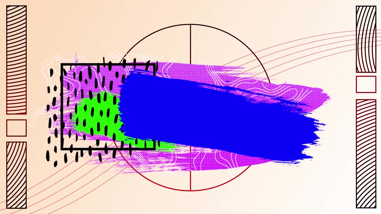 Animation of colorful graphics over geometrical shapes on white background