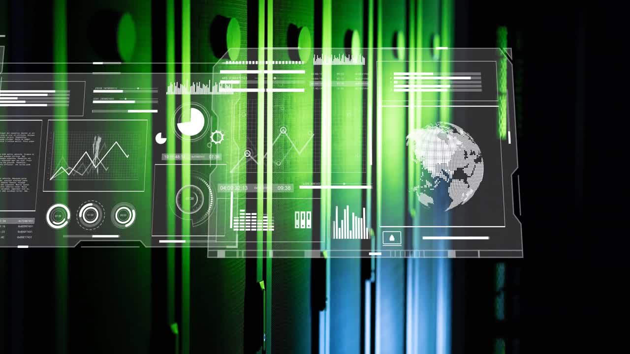 Animation of interfaces with data processing against computer server room