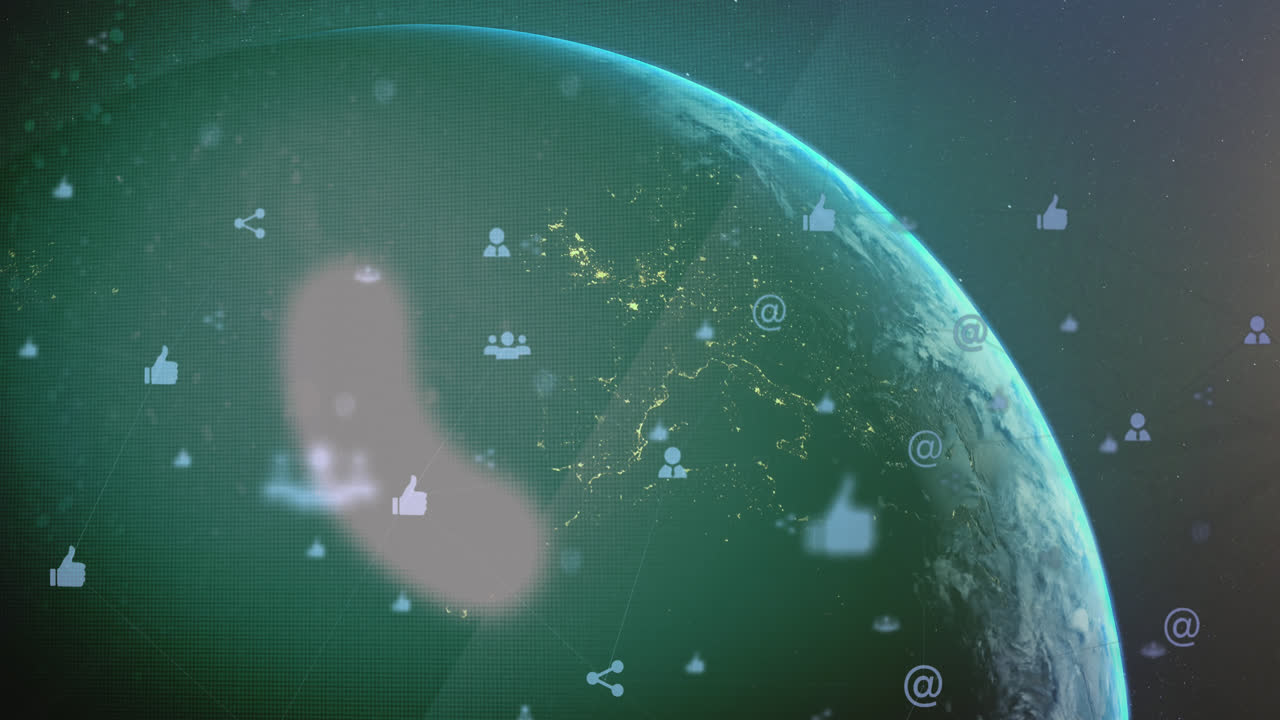 Animation of network of icons with loading circle icons over globe