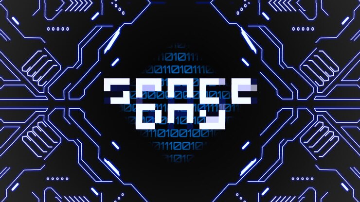 Space Day with matrix numbers and motherboard elements