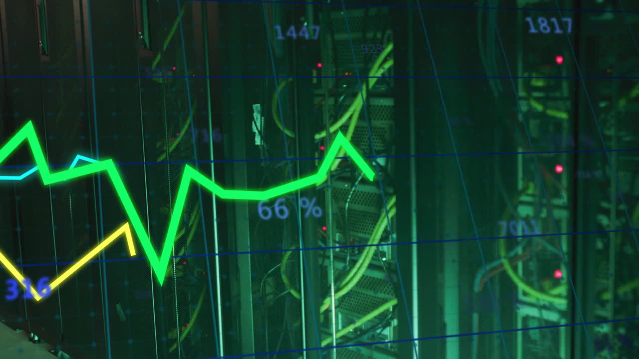 animación del procesamiento de datos digitales a través de servidores informáticos