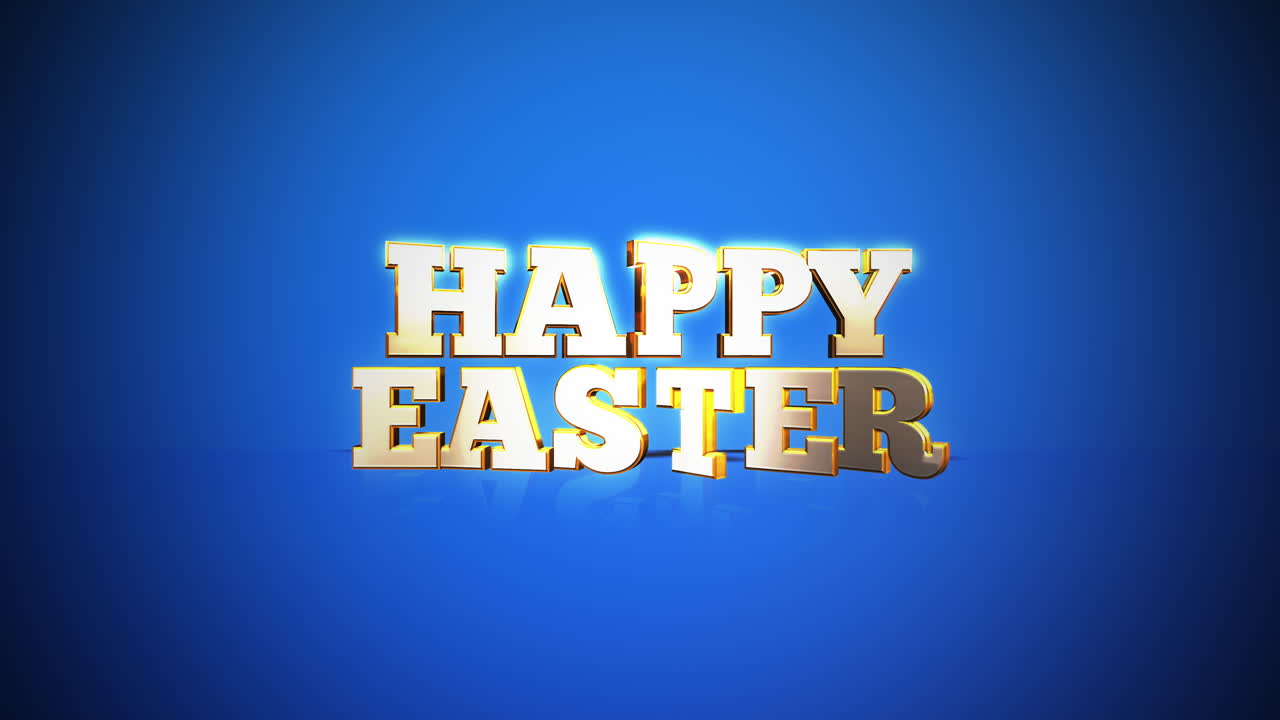 Buona Pasqua 3D scintillante in oro su sfondo blu.