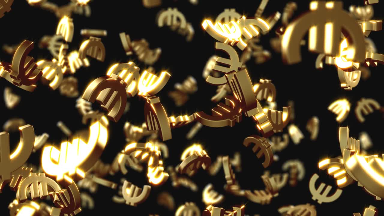 골든 유로 화폐 기호: 끝없는 애니메이션, 아름다운 3d 유로