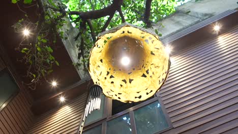 handcrafts round bamboo hanging lamp on tree 360d view