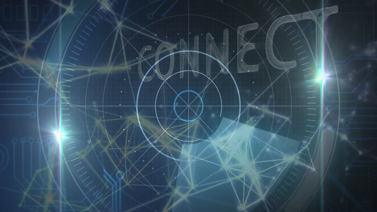 Network of connections and data processing animation with CONNECT text overlay