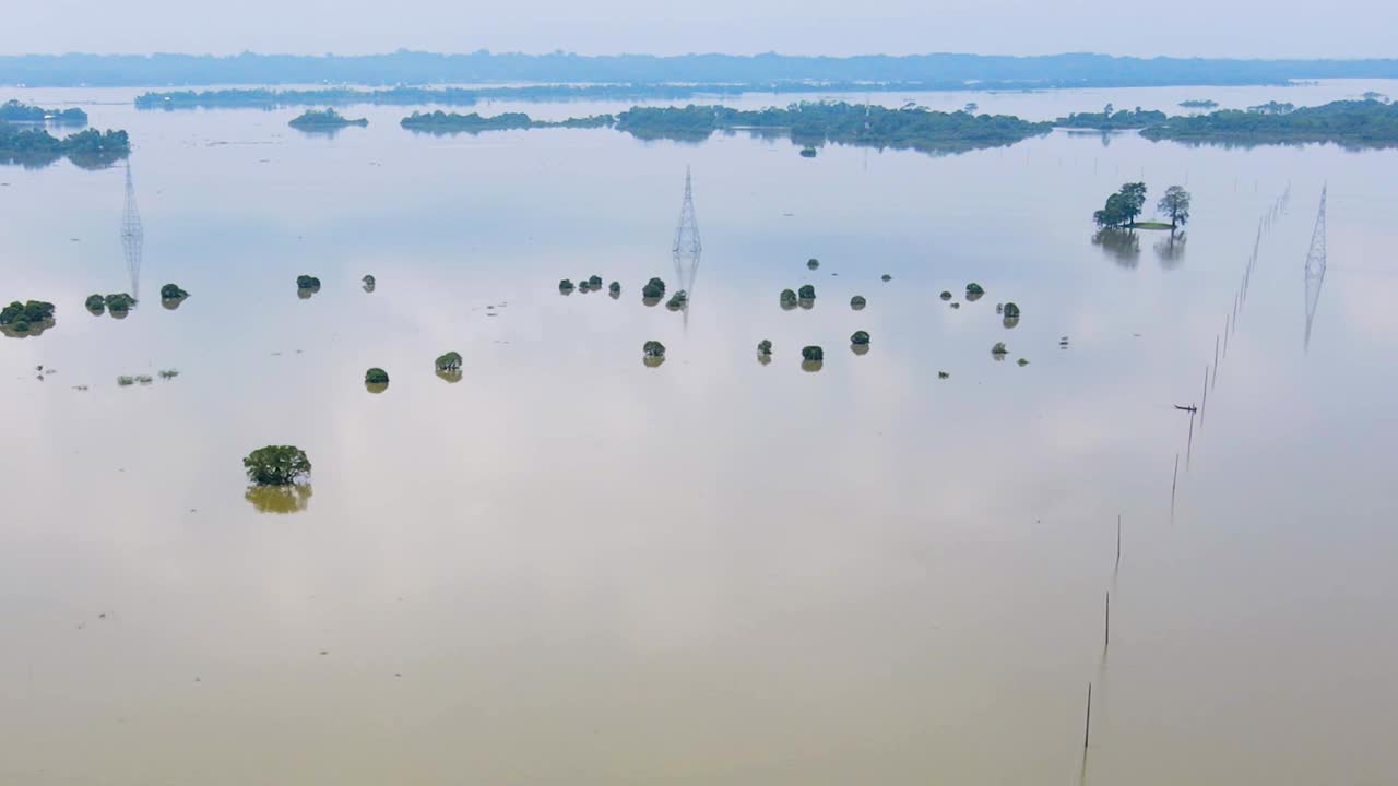 Flooded Village And Haor In Bangladesh - Drone Shot