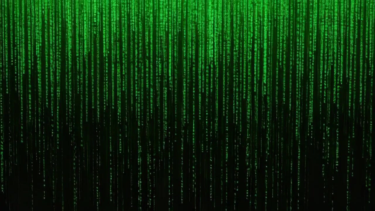 Growing sparse columns driving vertical green code streams down black backdrop, simulating data