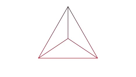 animación digital de diseños circulares rojos que se forman sobre un diseño de forma triangular contra un fondo blanco