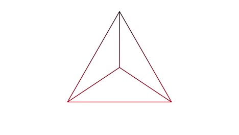 animação digital de desenhos circulares vermelhos que se formam sobre um desenho de forma triangular contra um fundo branco