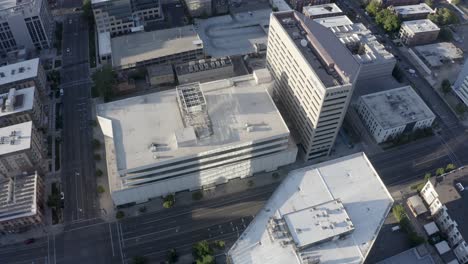 overhead aerial view of salt lake city's downtown business district