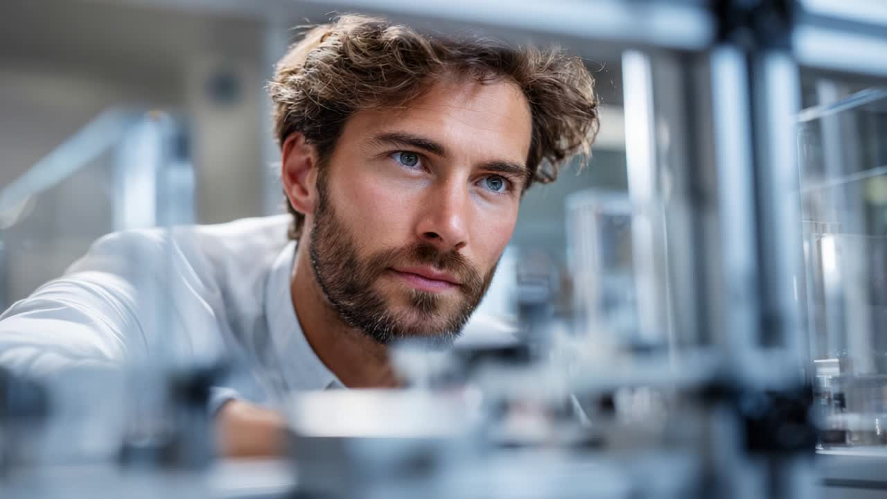 Focused Researcher Analyzing Equipment in a Lab Setting, Demonstrating Dedication and Precision in Scientific Experimentation and Observation, Highlighting the Importance of Attention to Detail in Modern Science
