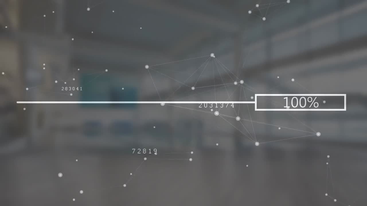 빈 사무실에 대한 연결 네트워크에 대한 증가하는 비율을 가진 로딩 바의 애니메이션