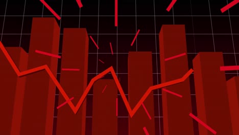 animation of red statistics with red rays pulsating over grid background