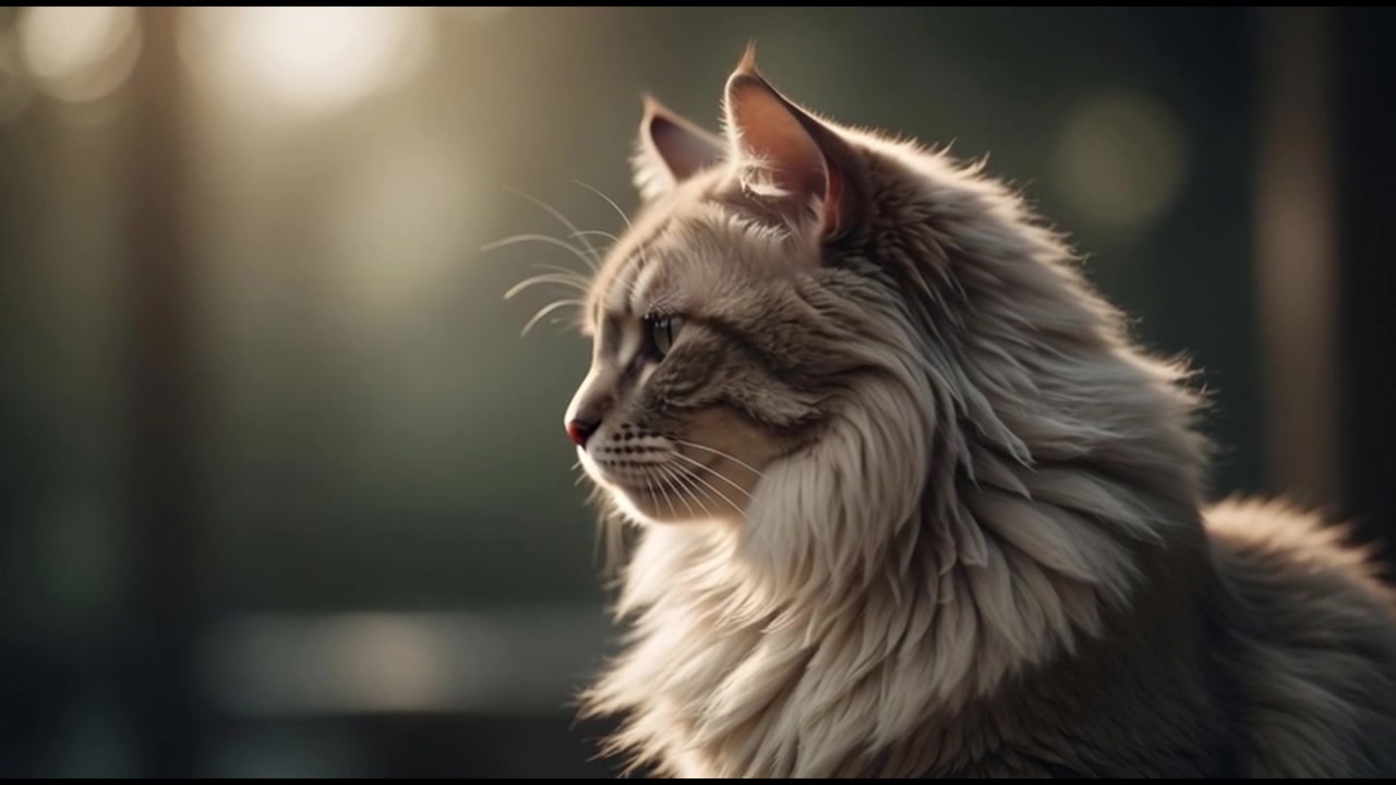 Ritratto di un soffice gatto Maine Coon alla luce soffusa del sole