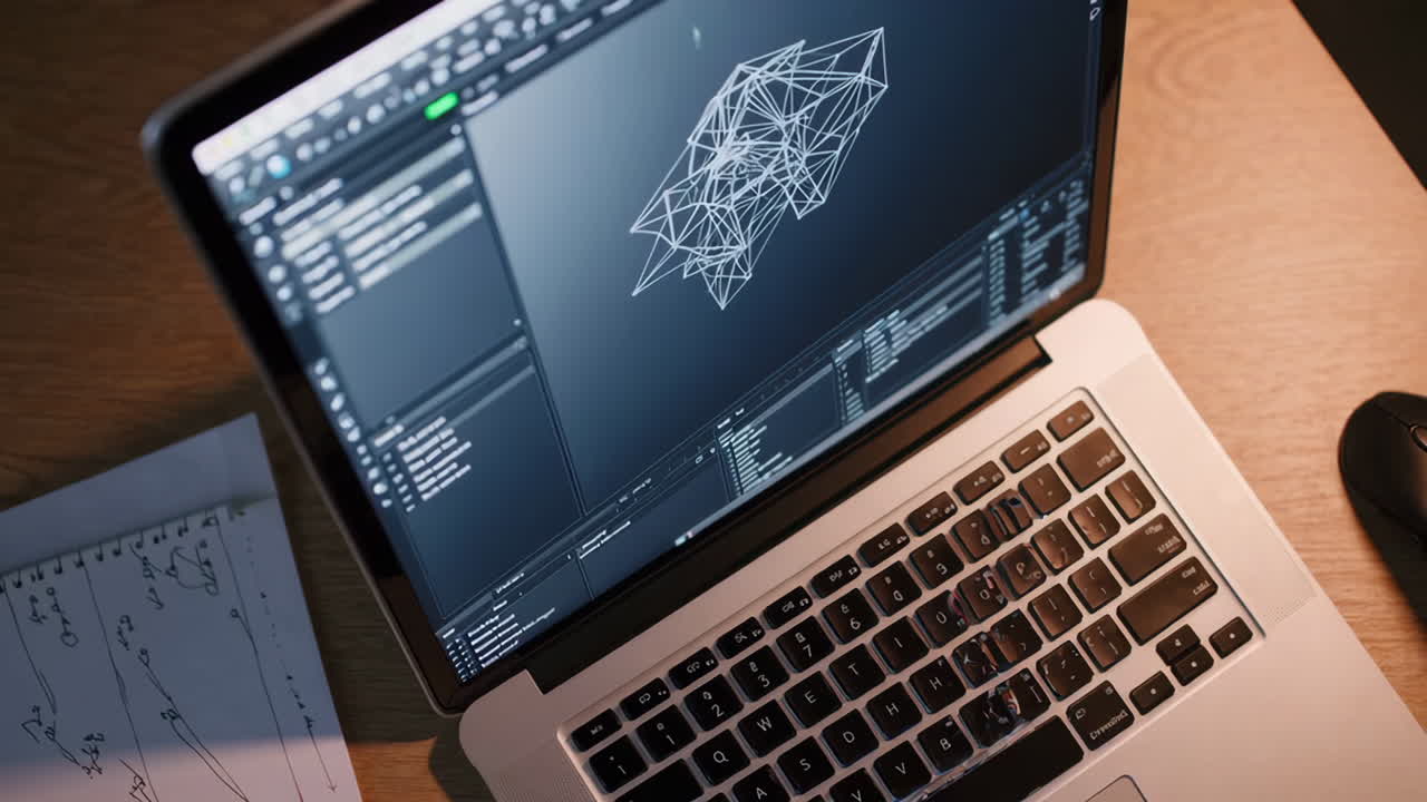 Laptop with software displaying a 3D model