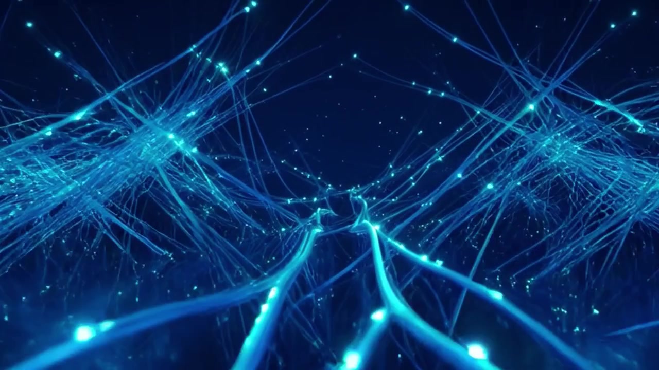 Abstract Digital Network Connections with Glowing Blue Fiber Optic Lines