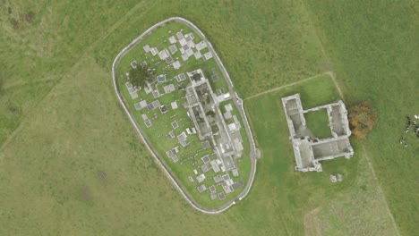 above view of the hill of slane historical remains in county meath, ireland. aerial topdown shot