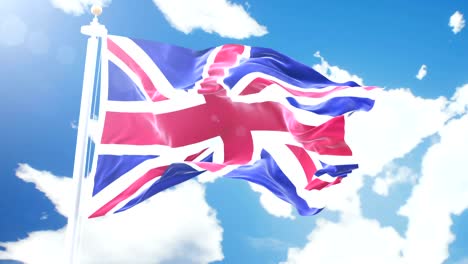 bandera realista del reino unido ondeando contra el fondo de nubes de lapso de tiempo. bucle sin costuras en resolución 4k con textura de tela detallada.