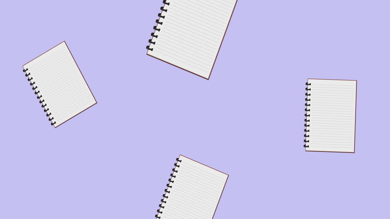 Digital animation of multiple diary icons falling against purple background