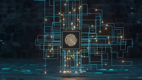 líneas de circuito y chip con fondo negro, renderización 3d.