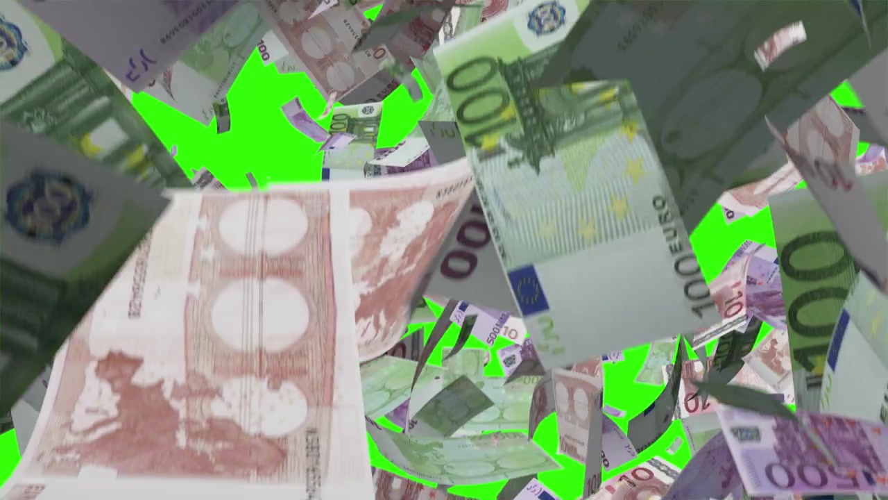 Faldende eurosedler på grøn skærm