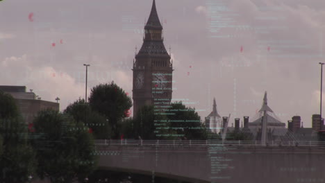 animación del procesamiento de datos sobre el paisaje urbano de londres