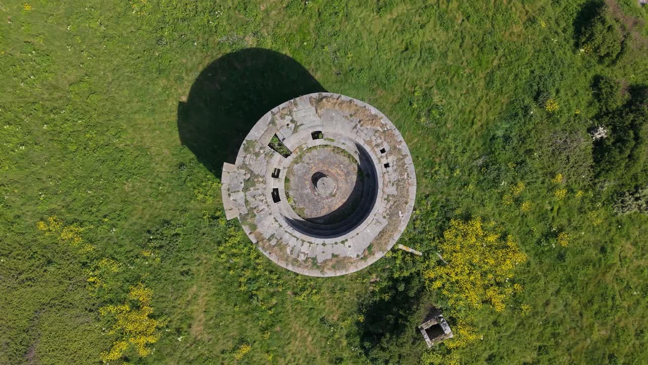 Aerial view of Martello tower on green island near Dublin, Ireland