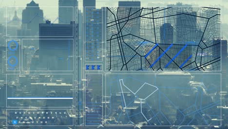 animación del procesamiento de datos sobre el paisaje urbano
