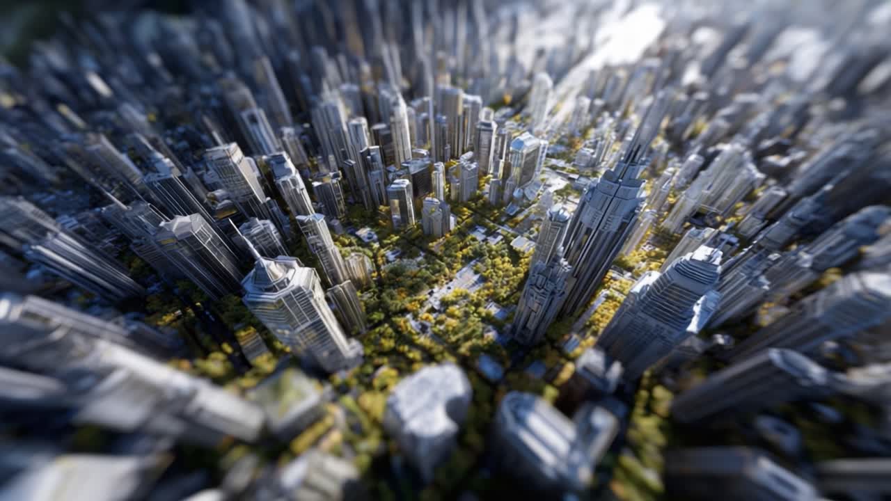Aerial Perspective of a Metropolis: Stunning Urban Landscape Showcasing Tall Skyscrapers, Green Spaces, and Modern Architecture in a Vibrant City Environment