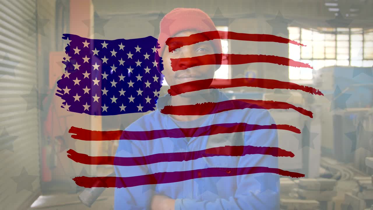 배경 에 있는 사람 위 에 흔들리는 미국  ⁇ 발 의 애니메이션