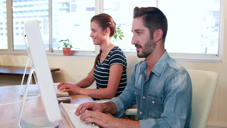 Casual business worker using computer