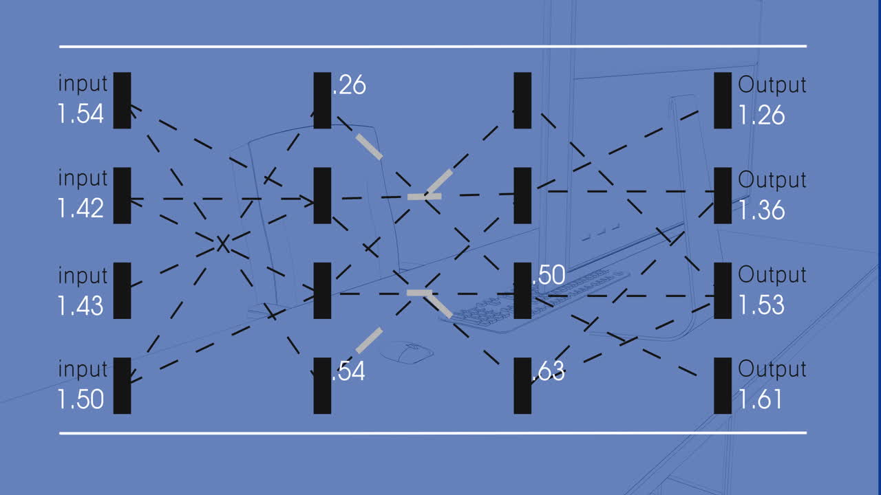 animación del procesamiento de datos digitales en pantalla azul