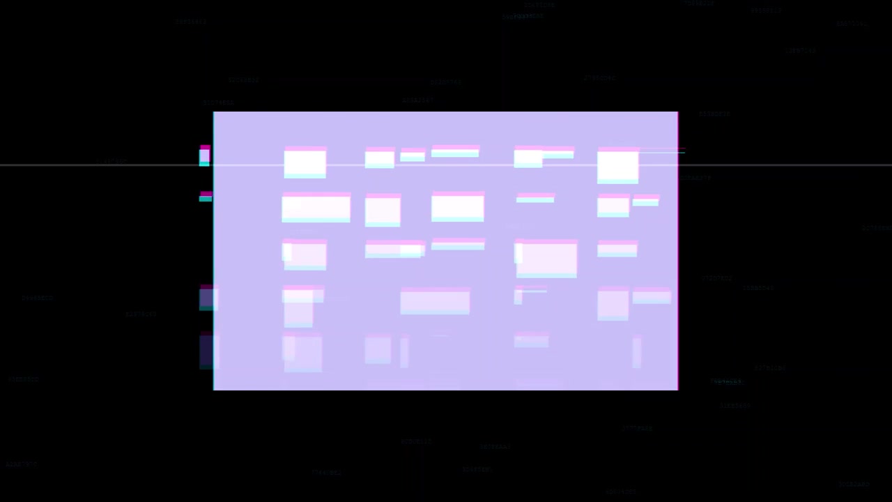 Effetto Glitch Digitale Astratto con Rettangoli Fluttuanti su Sfondo Nero