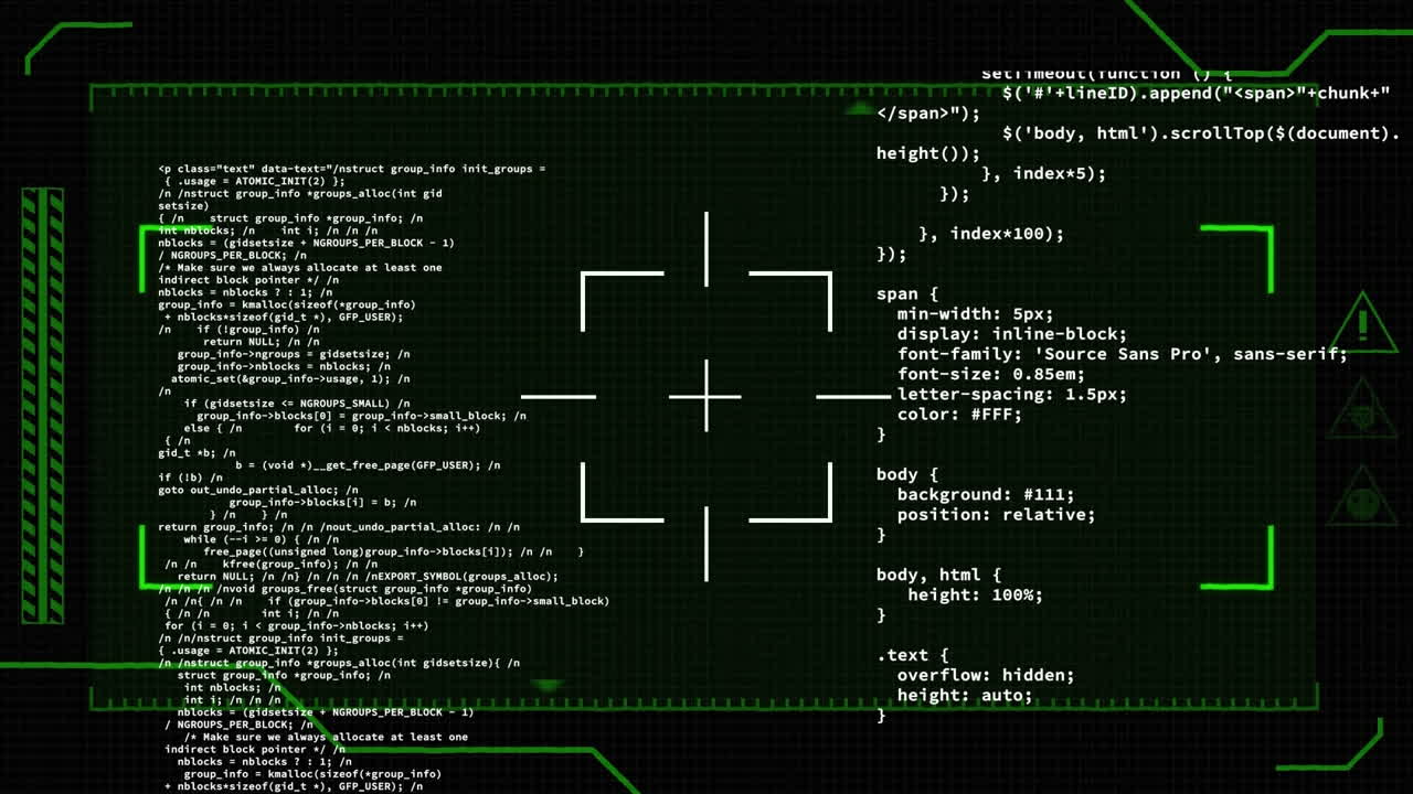 Animation of data processing on black background