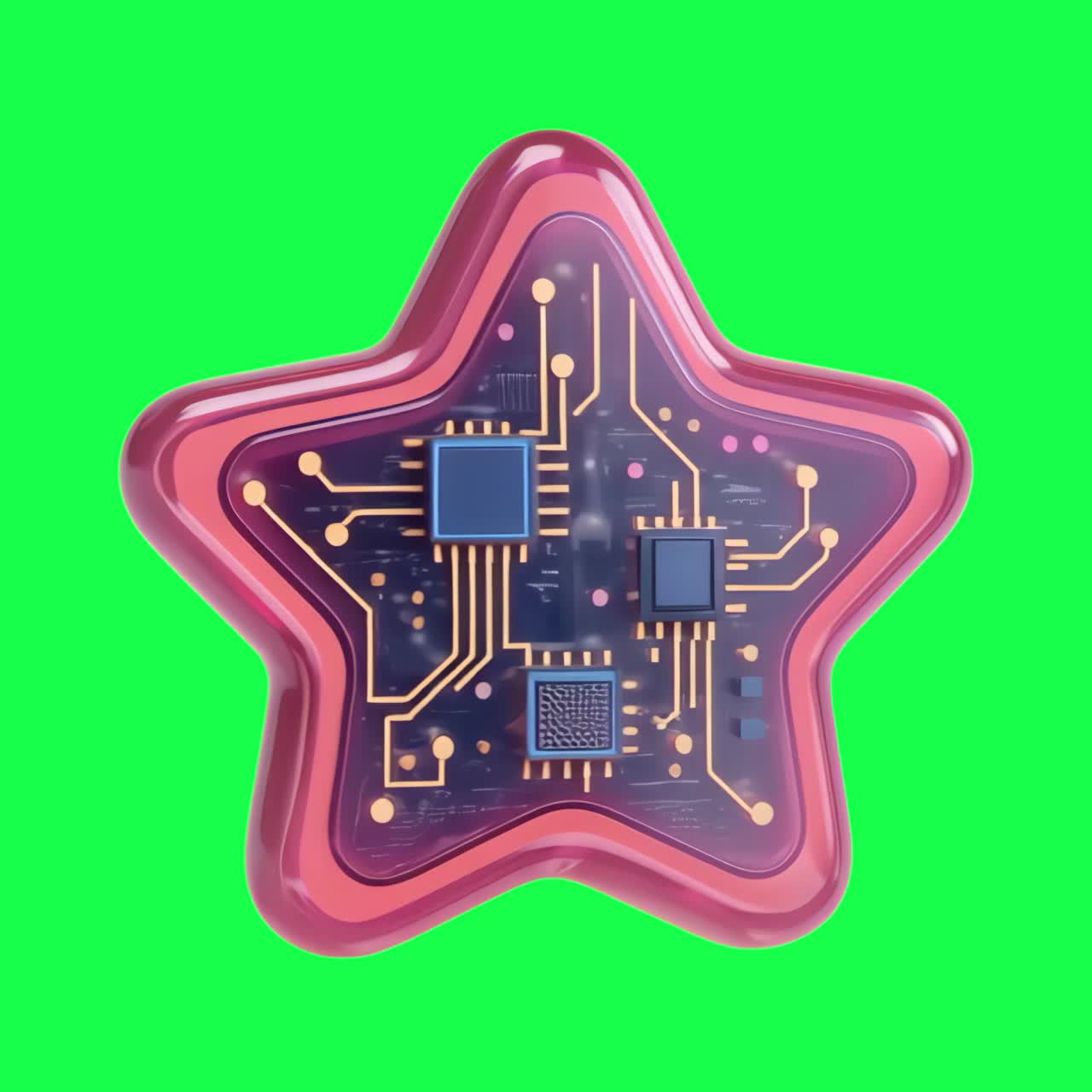 Star-shaped circuit board technology animation, transparent 4K video, green screen