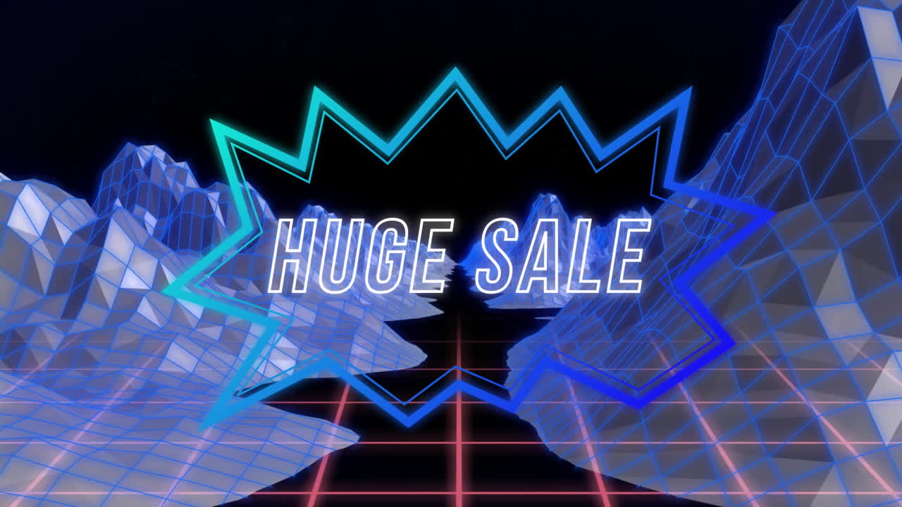 검은 바탕에 3d 산 위의 음성 거품에서 거대한 판매 텍스트의 애니메이션