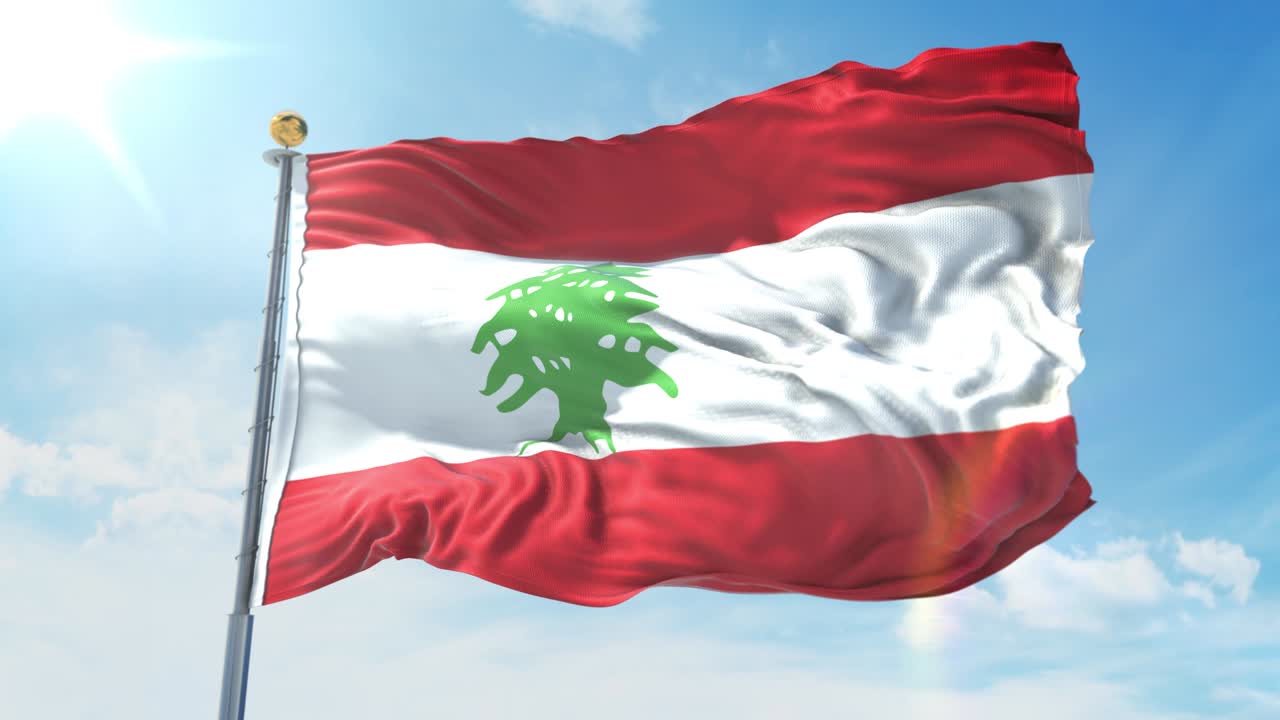 깊은 파란 하늘을 배경으로 바람에 흔들리는 레바논 발: 국가 테마, 국제 개념, 3d 렌더링