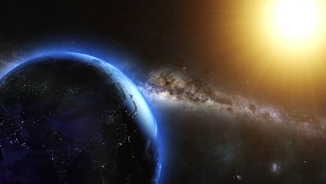 earth from space with milky way and sun