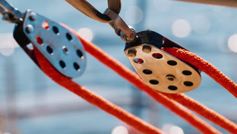 rigging with ropes and blocks on the yacht