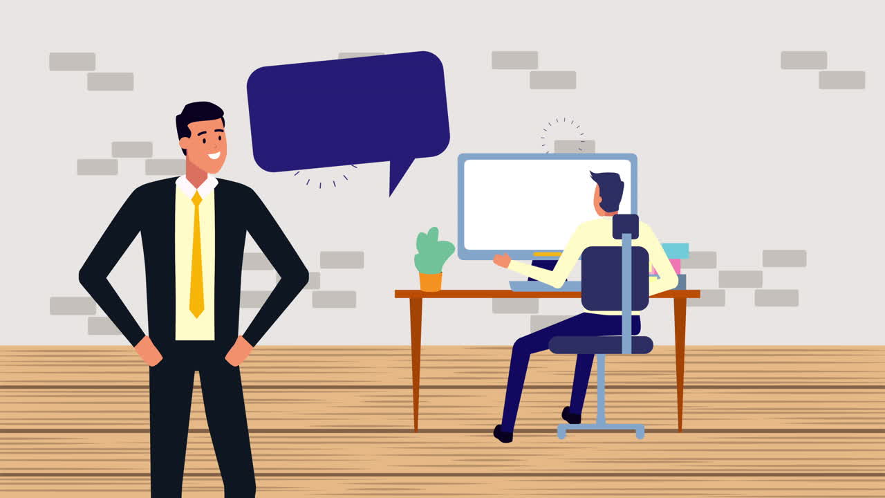 businessmen using computer in the office animation