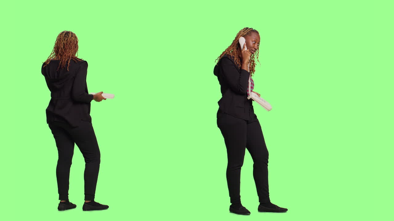 African American Woman Talking on Phone in Studio