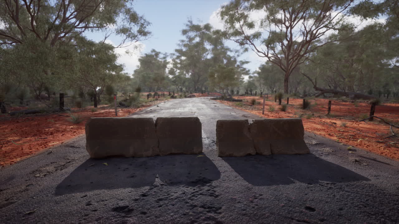 오래된 산화 된 콘크리트 도로 장벽 블록