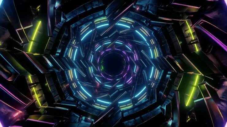 Abstract Geometric Tunnel with Rotating Neon Lights