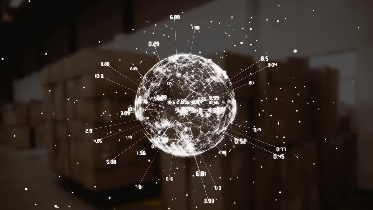 анимация сети соединений с глобусом и картонными коробками